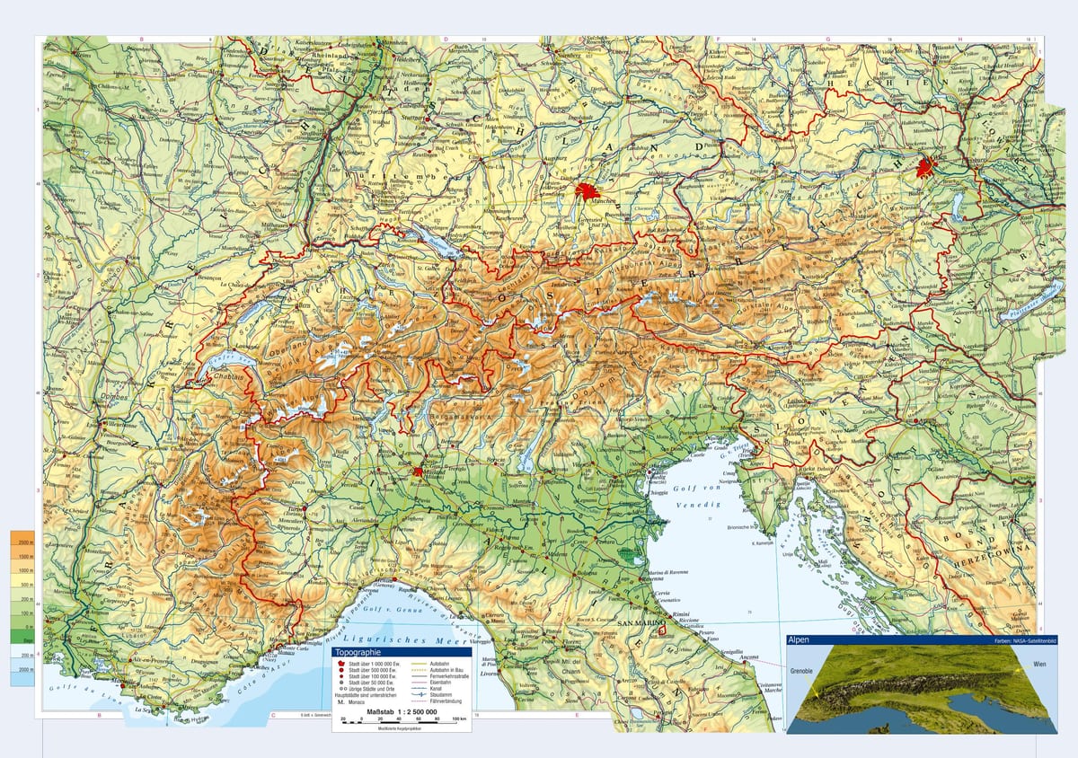 வரைபடம் ஆஸ்திரியா topographic