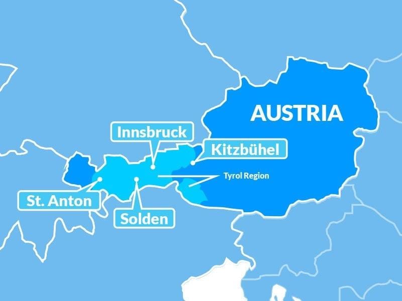 வரைபடம் வரைபடம் tyrol பகுதியில் ஆஸ்திரியா